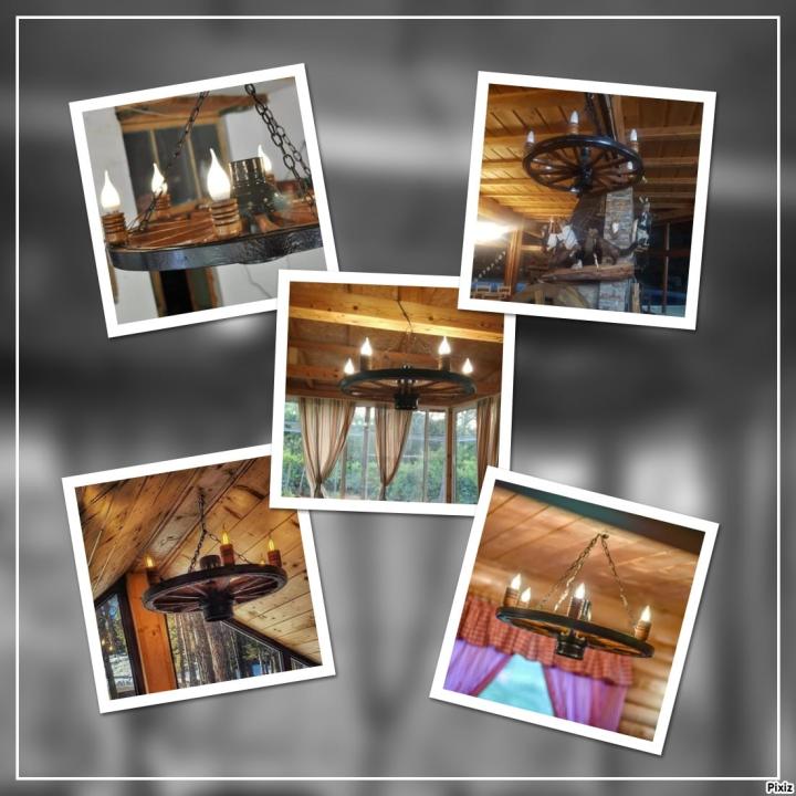 Полилеи от автентични колела от каруца с ръчно изработени дървени чашки!