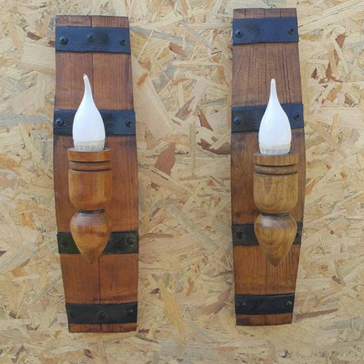 Аплици – стенни лампи от автентични бъчви с ръчно изработени дървени чашки!