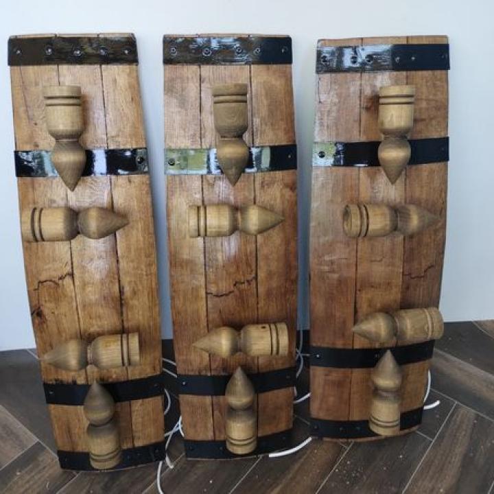 Полилеи от автентични реставирани бъчви с 4 ръчно изработени дървени чашки-конус!