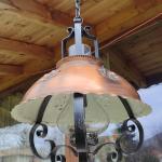 Голям старинен полилей съчетание от дърво, ковано желязо и метален капак с орнаменти!